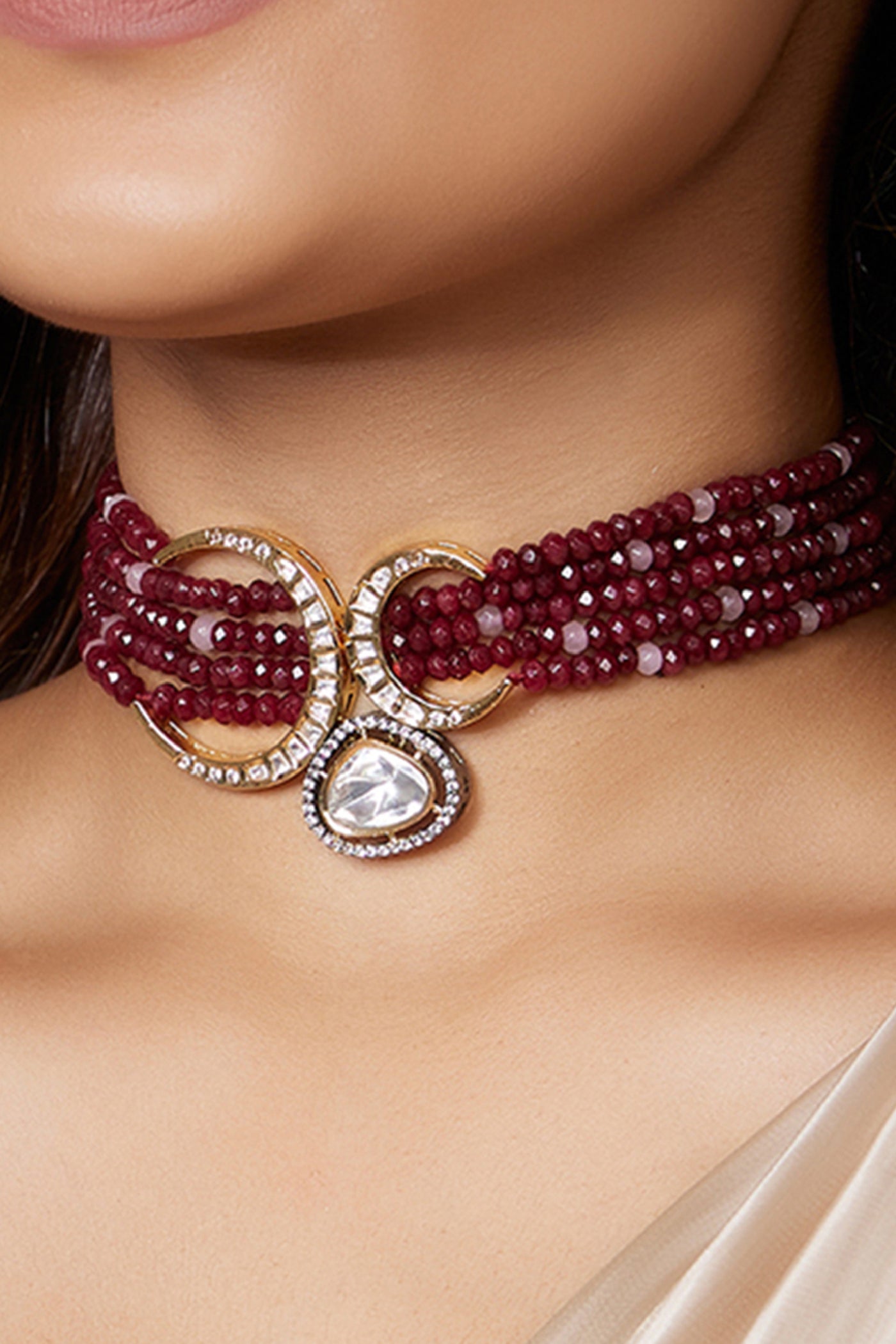  Joules by Radhika Royal Red Polki Choker jewellery indian designer wear online shopping melange singapore
