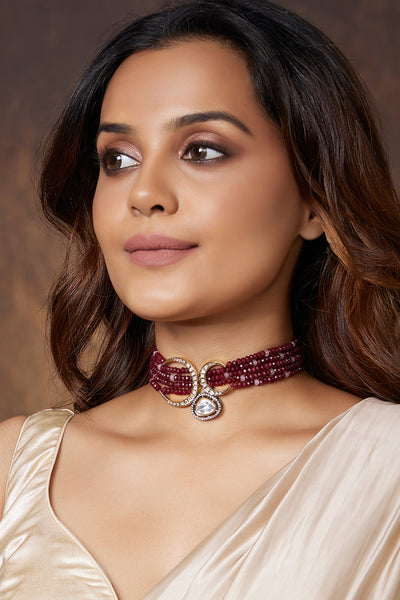  Joules by Radhika Royal Red Polki Choker jewellery indian designer wear online shopping melange singapore