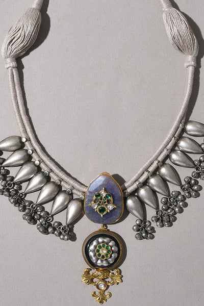 Joules by Radhika Silver Tone Bespoke Bohemian Necklace jewellery indian designer wear online shopping melange singapore