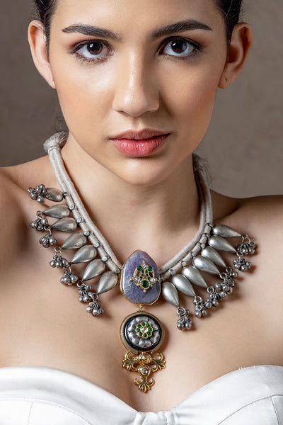 Joules by Radhika Silver Tone Bespoke Bohemian Necklace jewellery indian designer wear online shopping melange singapore