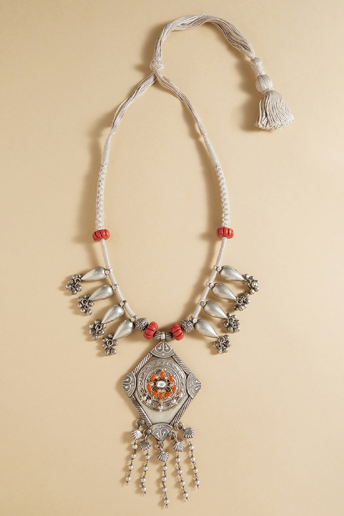 Joules by Radhika Silver Tone Bespoke Bohemian Pendant Necklace indian designer wear online shopping melange singapore