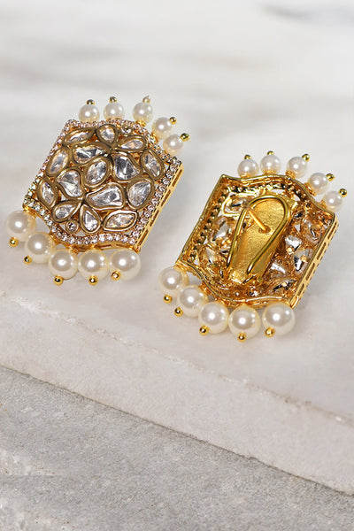 Joules by Radhika Stud Earrings With Polki And Pearls jewellery indian designer wear online shopping melange singapore