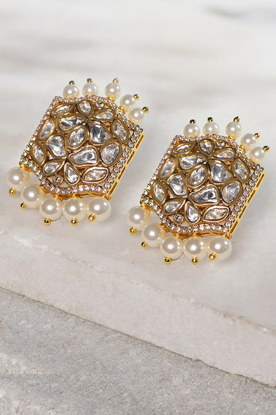 Joules by Radhika Stud Earrings With Polki And Pearls jewellery indian designer wear online shopping melange singapore