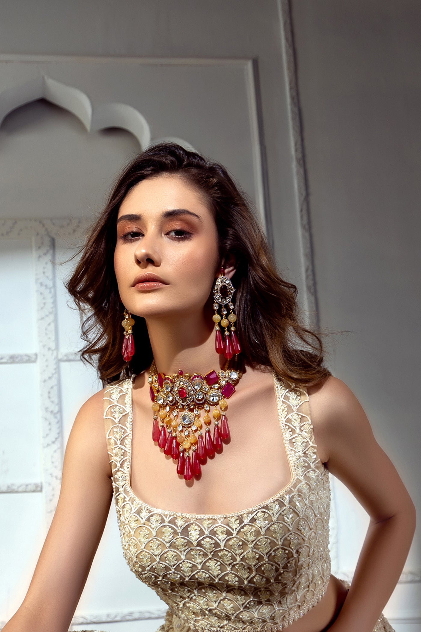 Joules by Radhika Tourmaline And Polki Bridal Necklace Set jewellery indian designer wear online shopping melange singapore