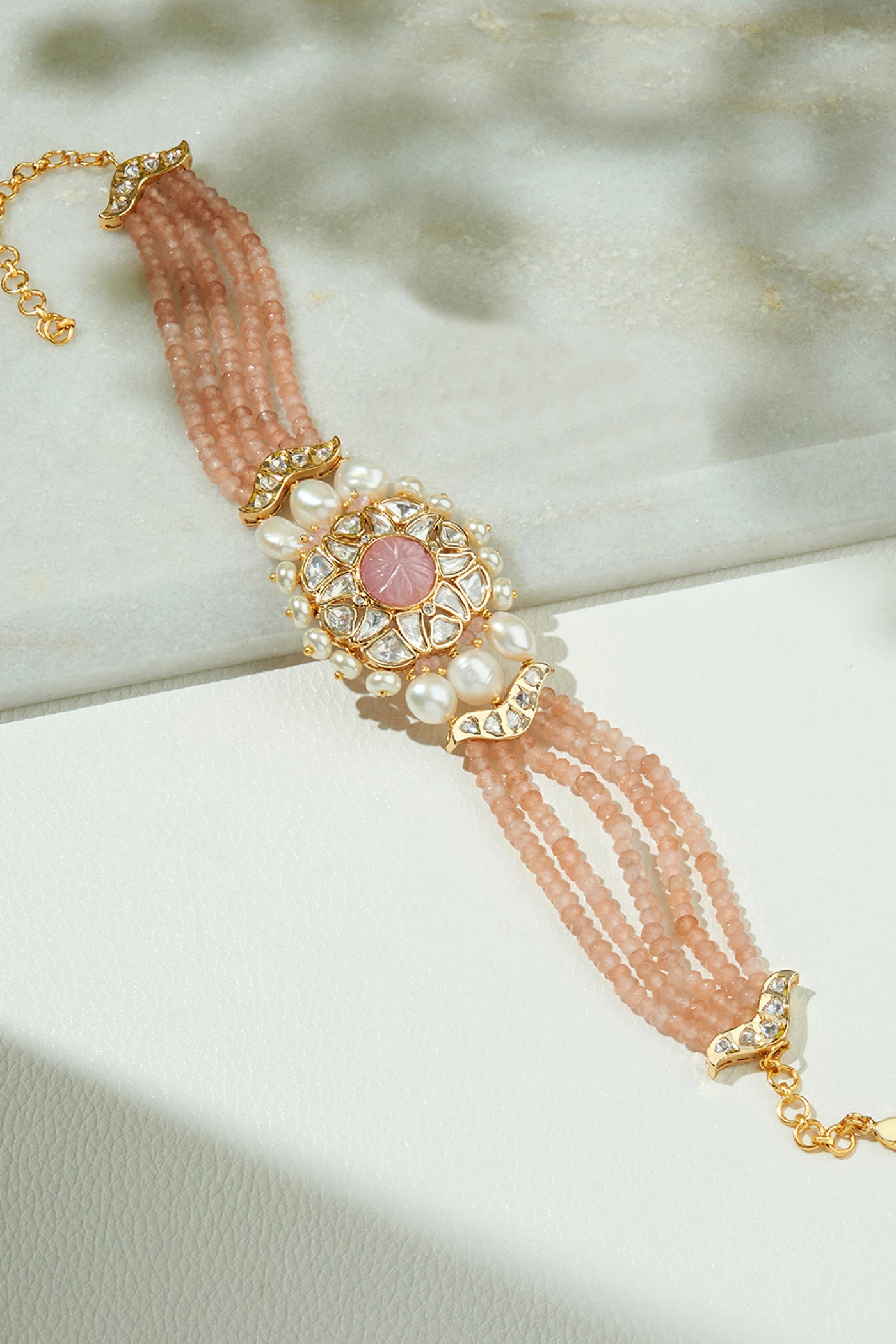  Joules by Radhika Vibrant Peach Beaded Polki Necklace jewellery indian designer wear online shopping melange singapore