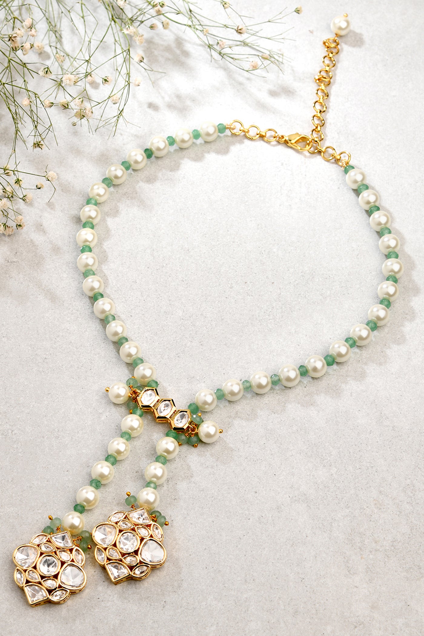 Joules by Radhika White And Green Long Necklace jewellery indian designer wear online shopping melange singapore