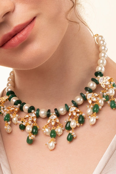 Joules by Radhika White and Green Necklace With Kundan Polki jewellery indian designer wear online shopping melange singapore