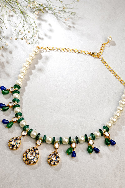 White And Green Necklace With Rich Enameled Work
