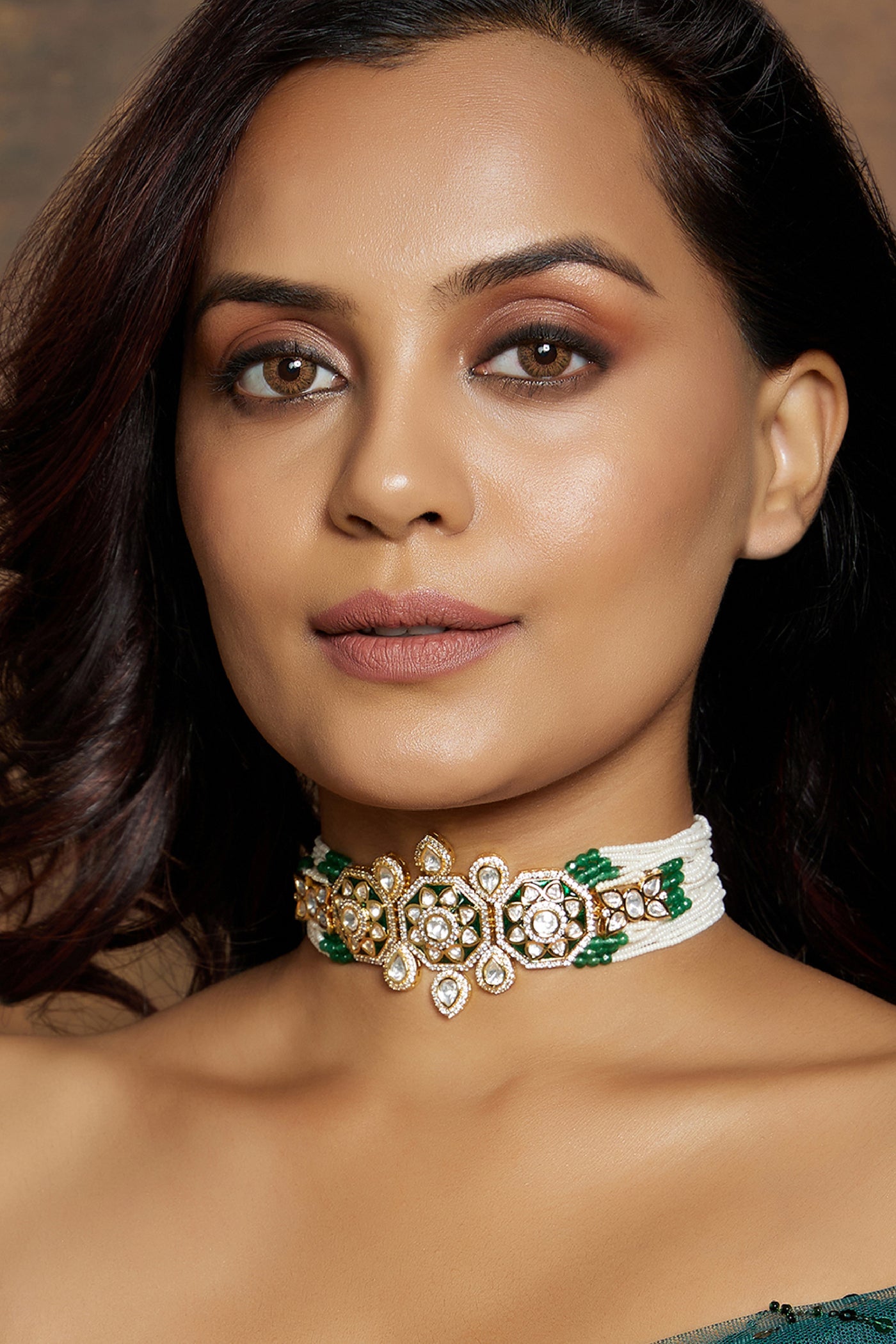  Joules by Radhika White & Green Shaded Polki Choker jewellery indian designer wear online shopping melange singapore