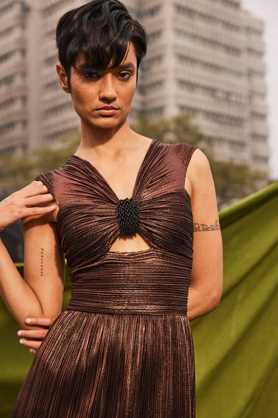 Kangana Trehan Eva Dress In Cocoa Brown indian designer wear online shopping melange singapore
