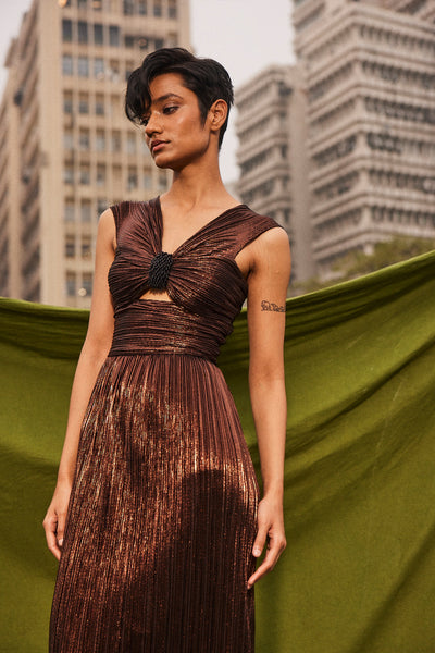Kangana Trehan Eva Dress In Cocoa Brown indian designer wear online shopping melange singapore
