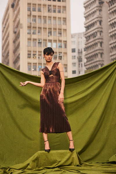 Kangana Trehan Eva Dress In Cocoa Brown indian designer wear online shopping melange singapore
