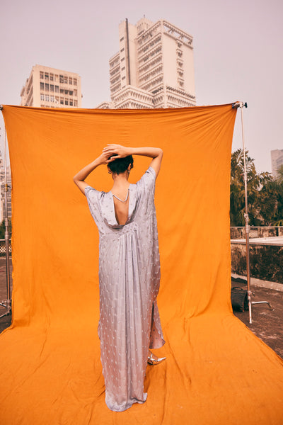 Kangana Trehan Kim Kaftan Dress In Cloud Grey indian designer wear online shopping melange singapore