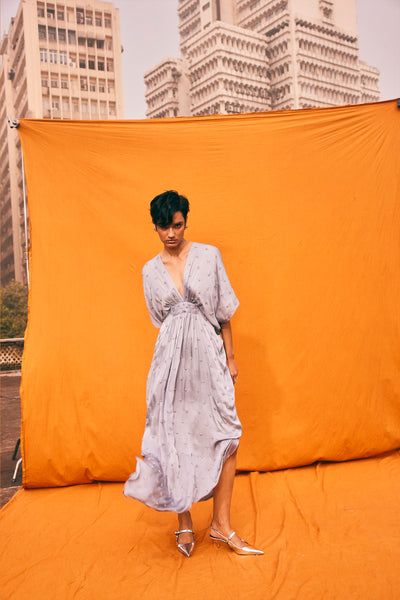 Kangana Trehan Kim Kaftan Dress In Cloud Grey indian designer wear online shopping melange singapore