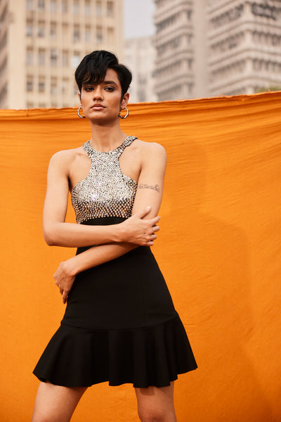 Kangana Trehan Mae Dress In Midnight Black indian designer wear online shopping melange singapore