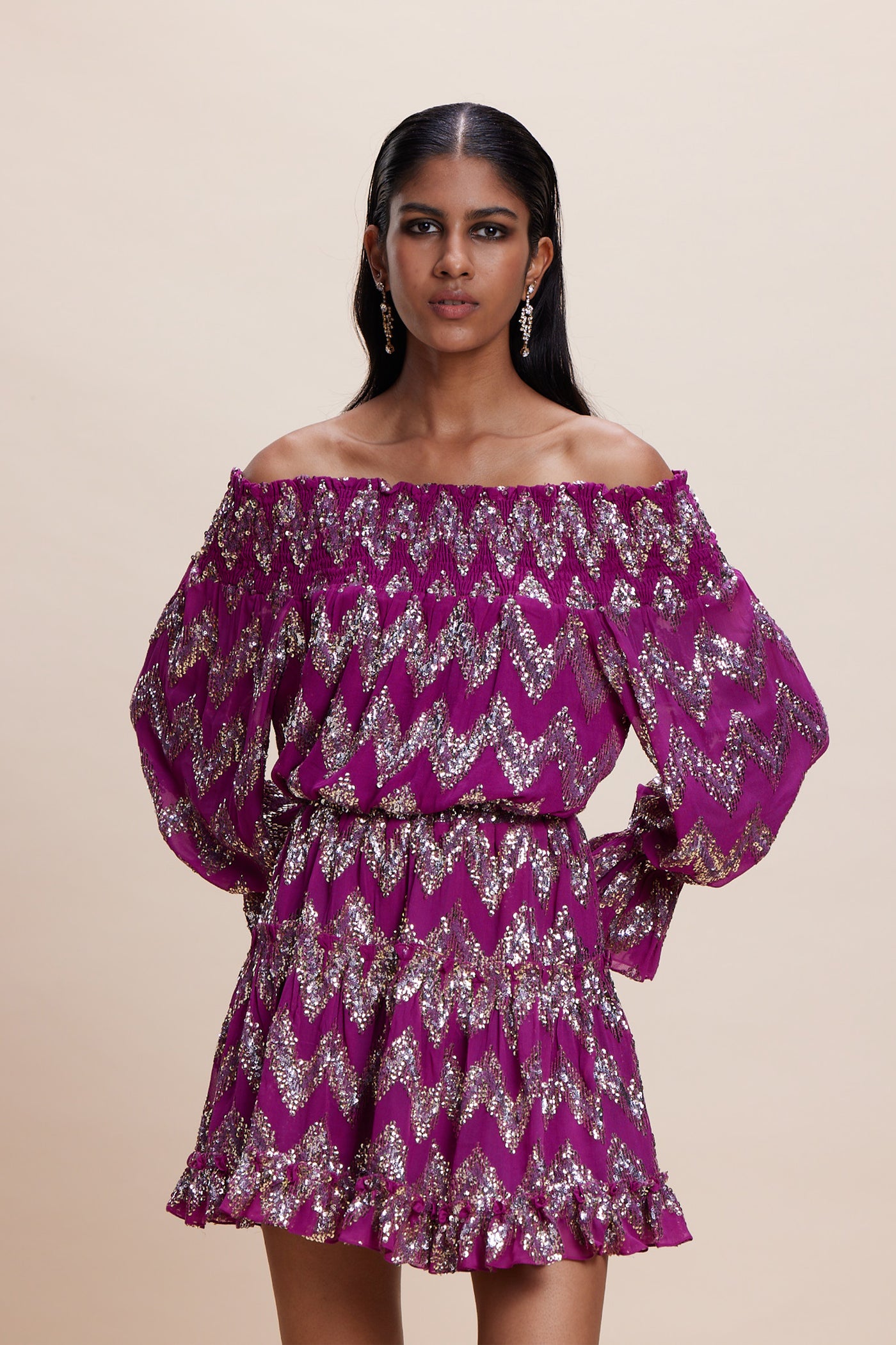 Kangana Trehan Pink Blingy Off-Shoulder Dress indian designer wear online shopping melange singapore