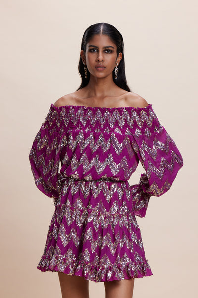 Kangana Trehan Pink Blingy Off-Shoulder Dress indian designer wear online shopping melange singapore