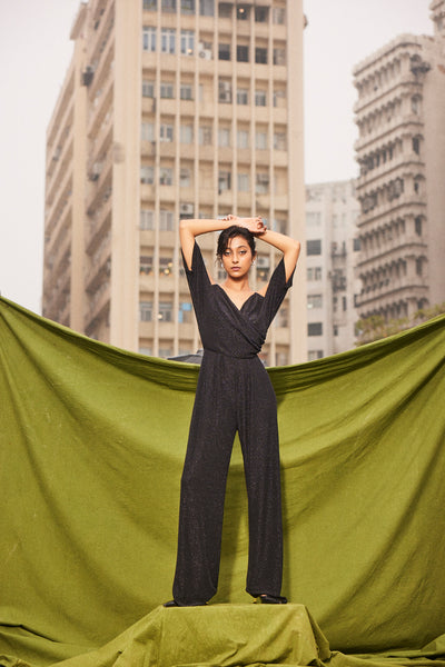 Kangana Trehan Rae Jumpsuit In Midnight Black indian designer wear online shopping melange singapore
