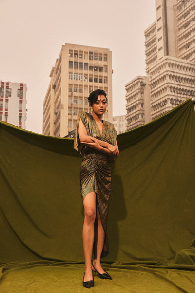 Kangana Trehan Zoe Dress In Copper Gold indian designer wear online shopping melange singapore