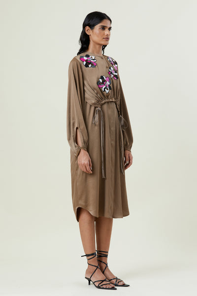 Kanika Goyal Label Ayla Overlay Embellished Dress Brown indian designer wear online shopping melange singapore