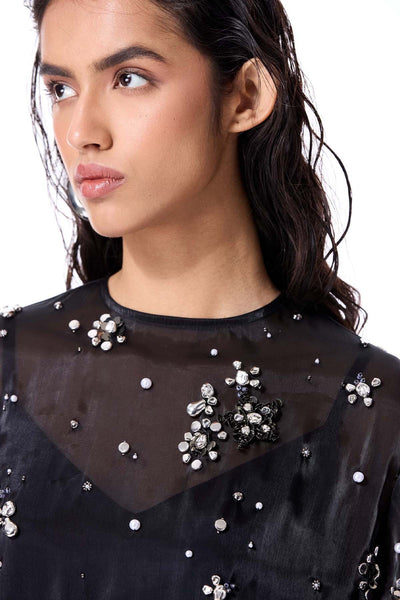 Kanika Goyal Label Black Gleam Fold Dress indian designer wear online shopping melange singapore 