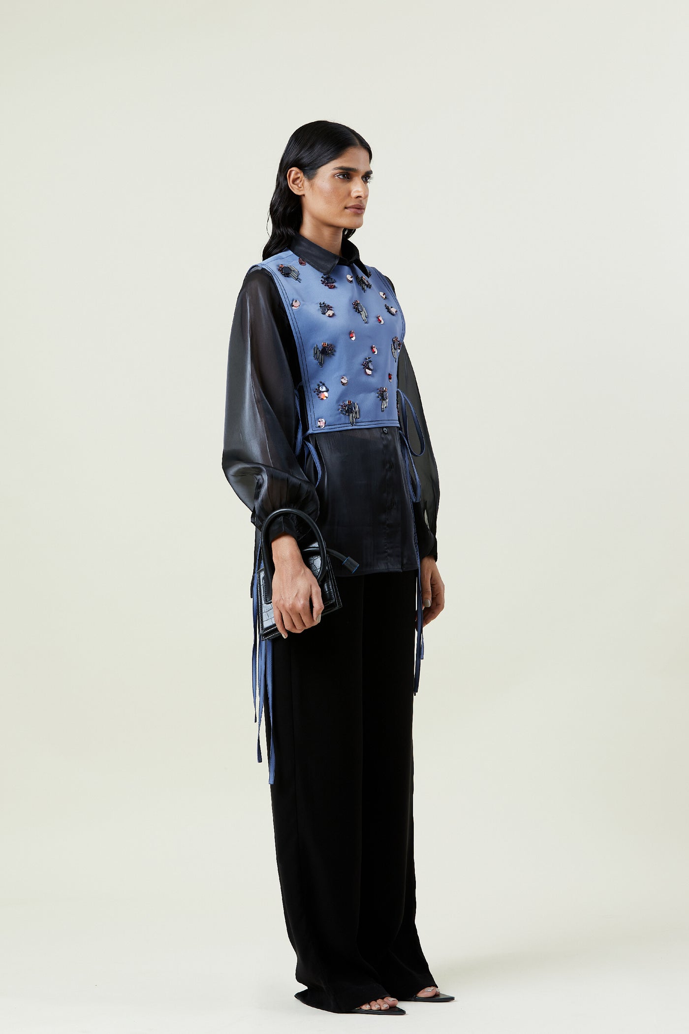 Kanika Goyal Label Black Organza Shirts indian designer wear online shopping melange singapore