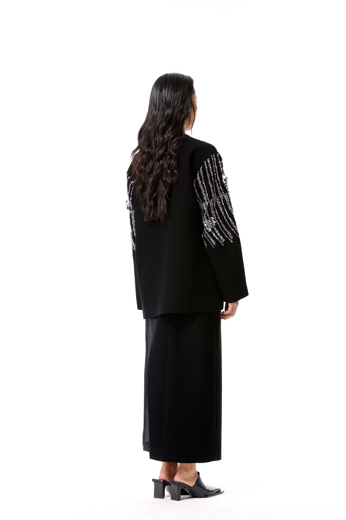 Kanika Goyal Label Black Ripple Circuit Blazer indian designer wear online shopping melange singapore 