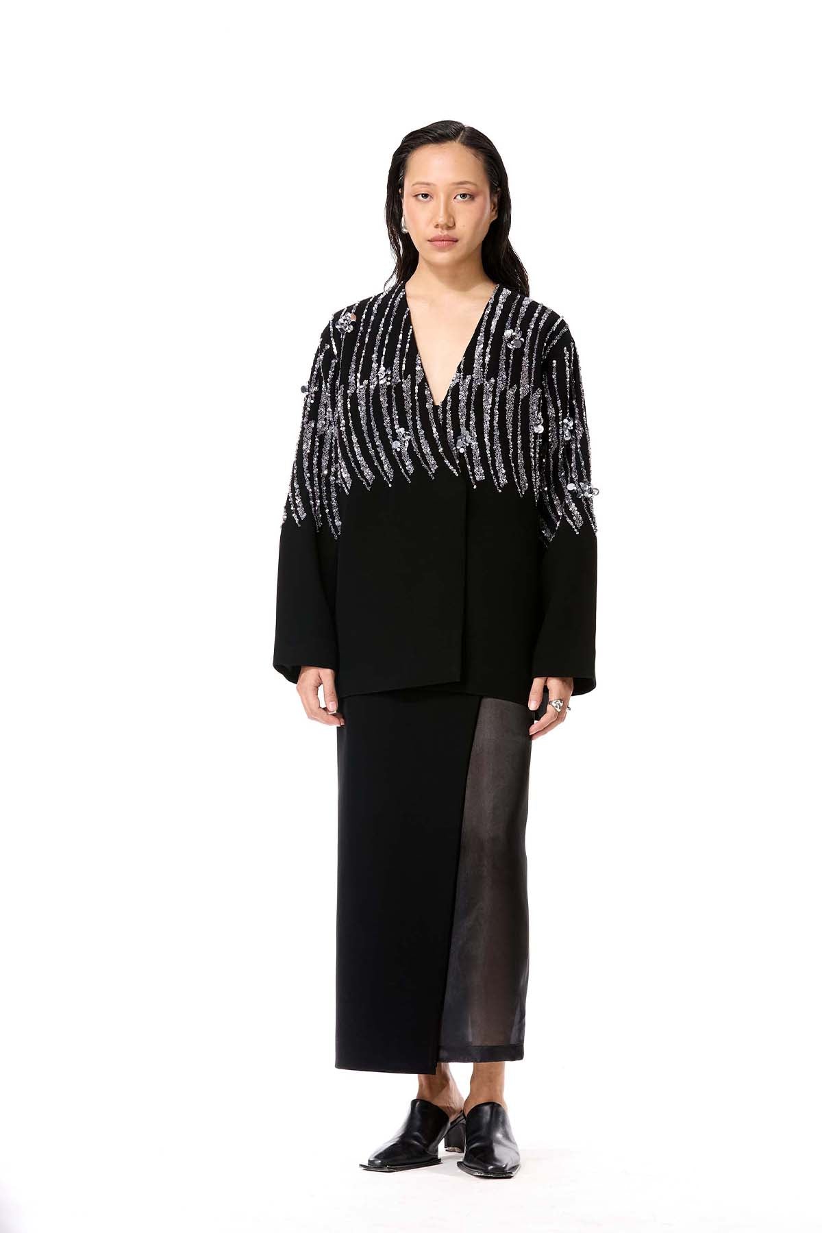 Kanika Goyal Label Black Ripple Circuit Blazer indian designer wear online shopping melange singapore 