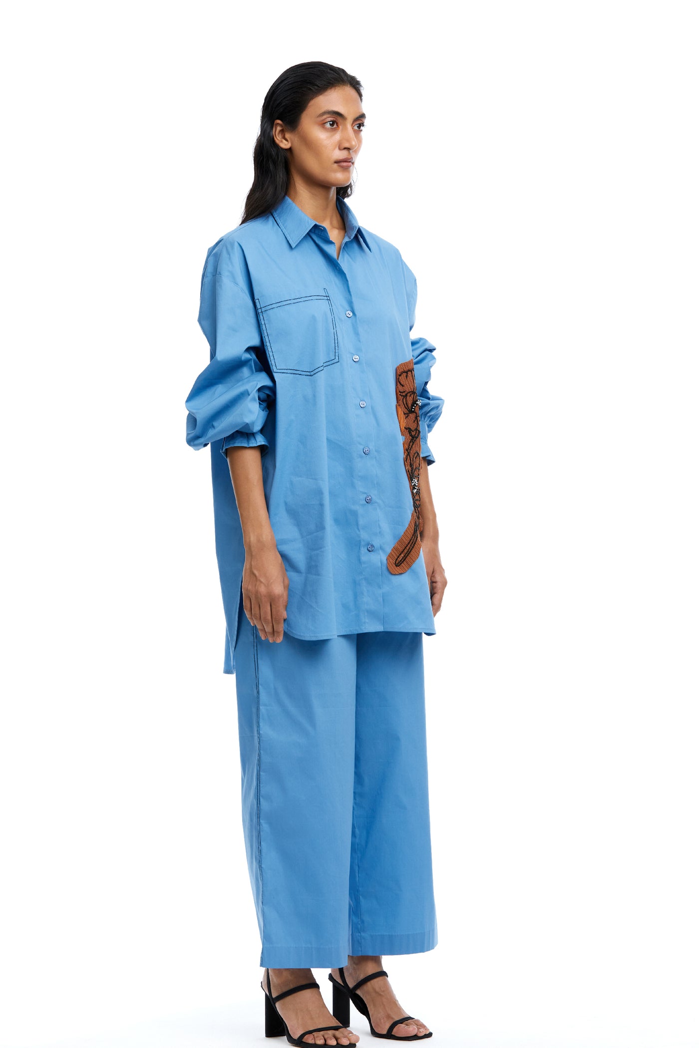Blue Solid Ankle Length Pants