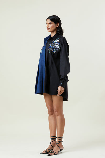 Kanika Goyal Label Elestria Embellished Two Toned Shirt Dress indian designer wear online shopping melange singapore