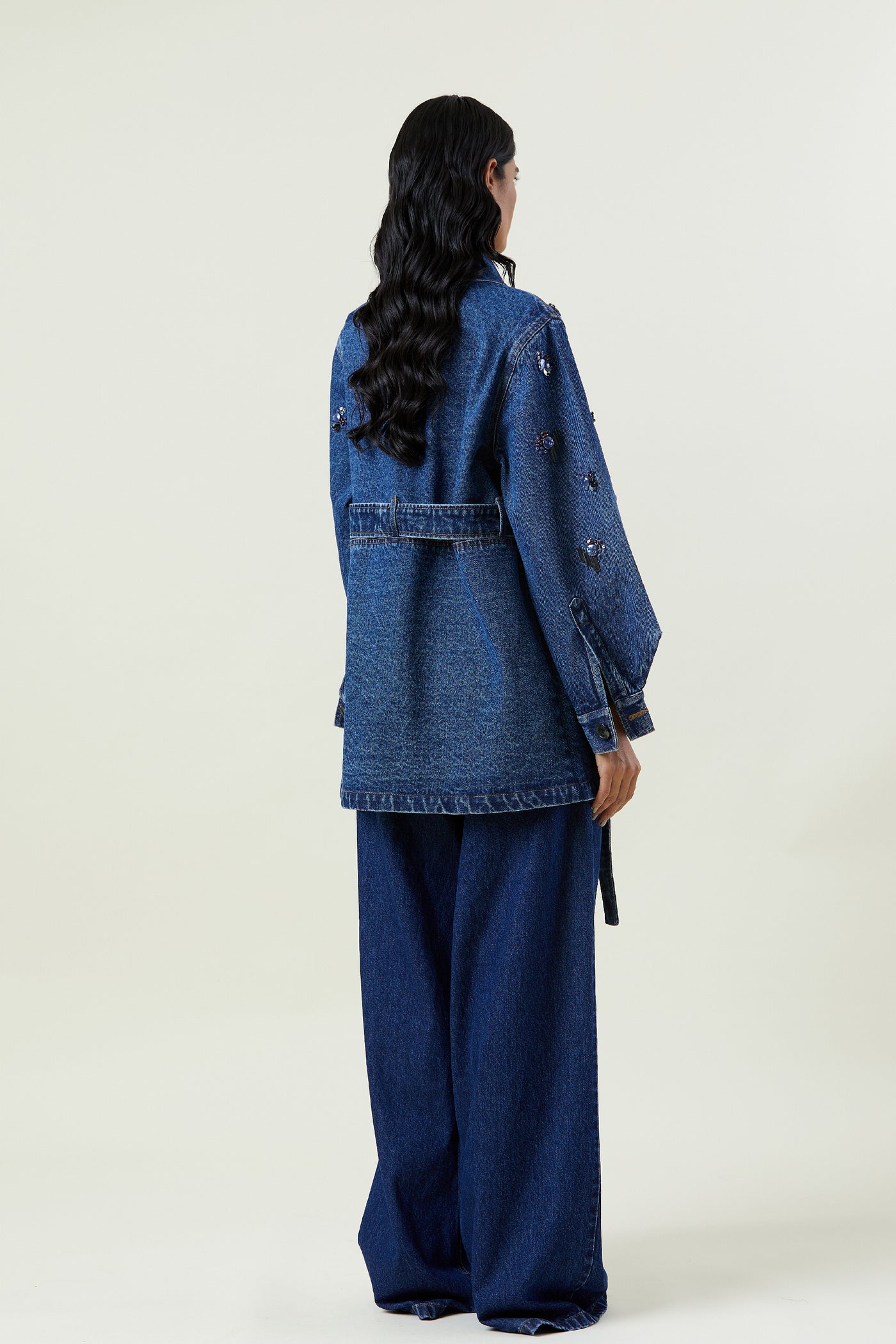 Kanika Goyal Label Ella Embellished Denim Trench indian designer wear online shopping melange singapore