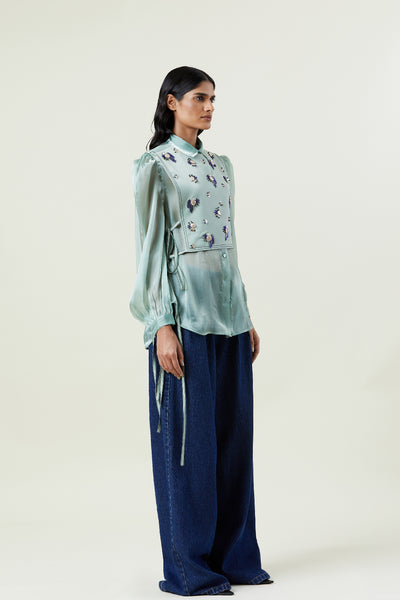 Kanika Goyal Label Ella Embellished Shirt With Bib indian designer wear online shopping melange singapore