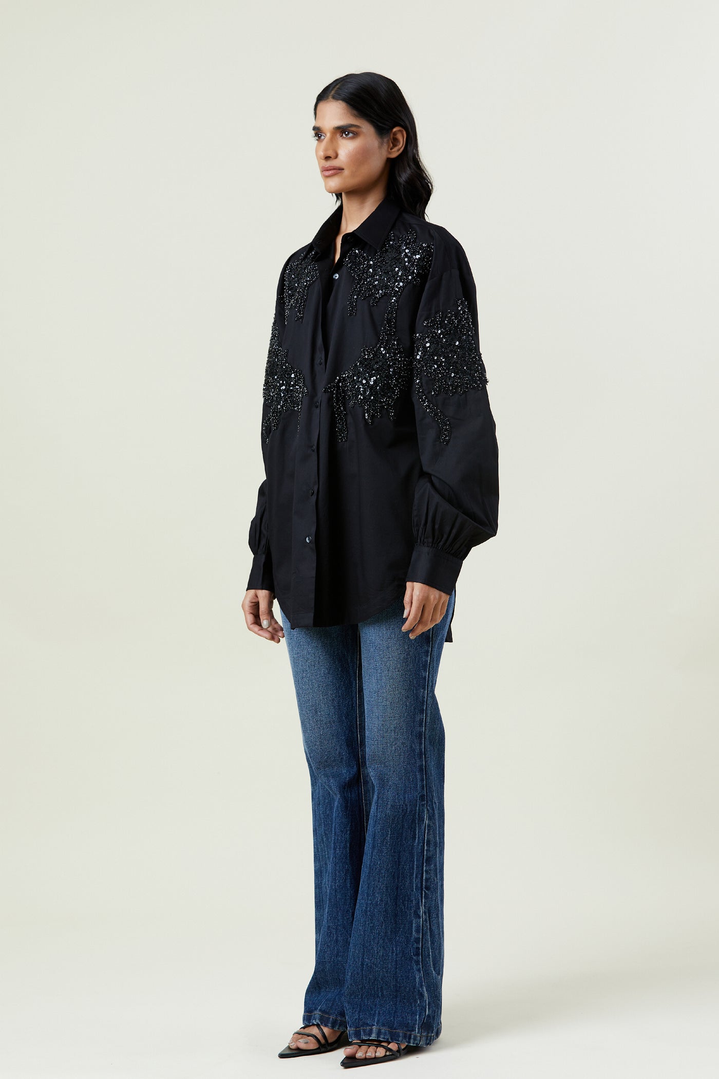 Kanika Goyal Label Fiery Bloom Embellished Shirt indian designer wear online shopping melange singapore