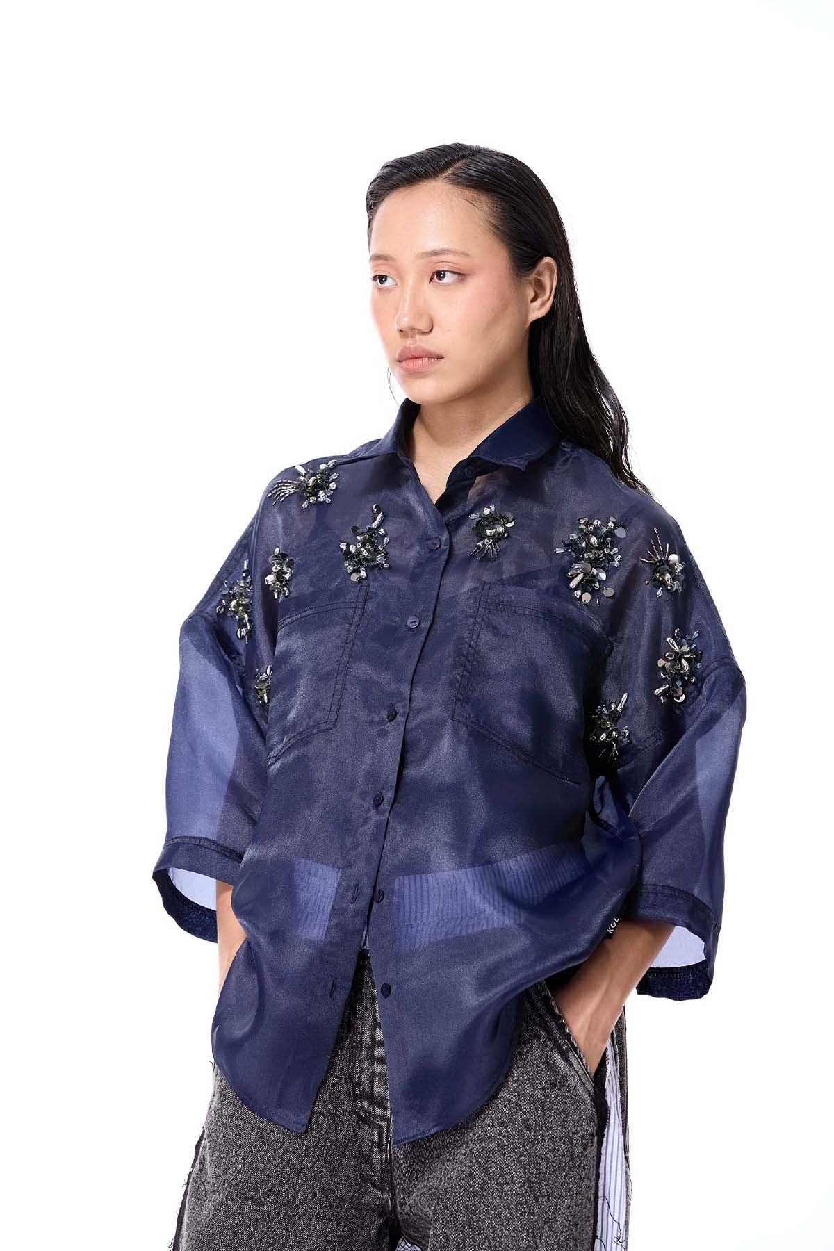 Kanika Goyal Label Iron Halo Shirt Blue indian designer wear online shopping melange singapore 