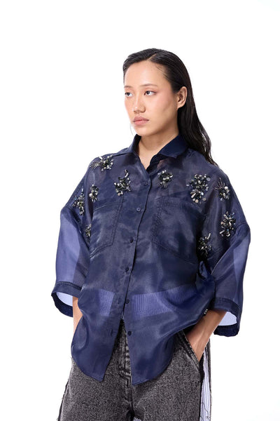 Kanika Goyal Label Iron Halo Shirt Blue indian designer wear online shopping melange singapore 