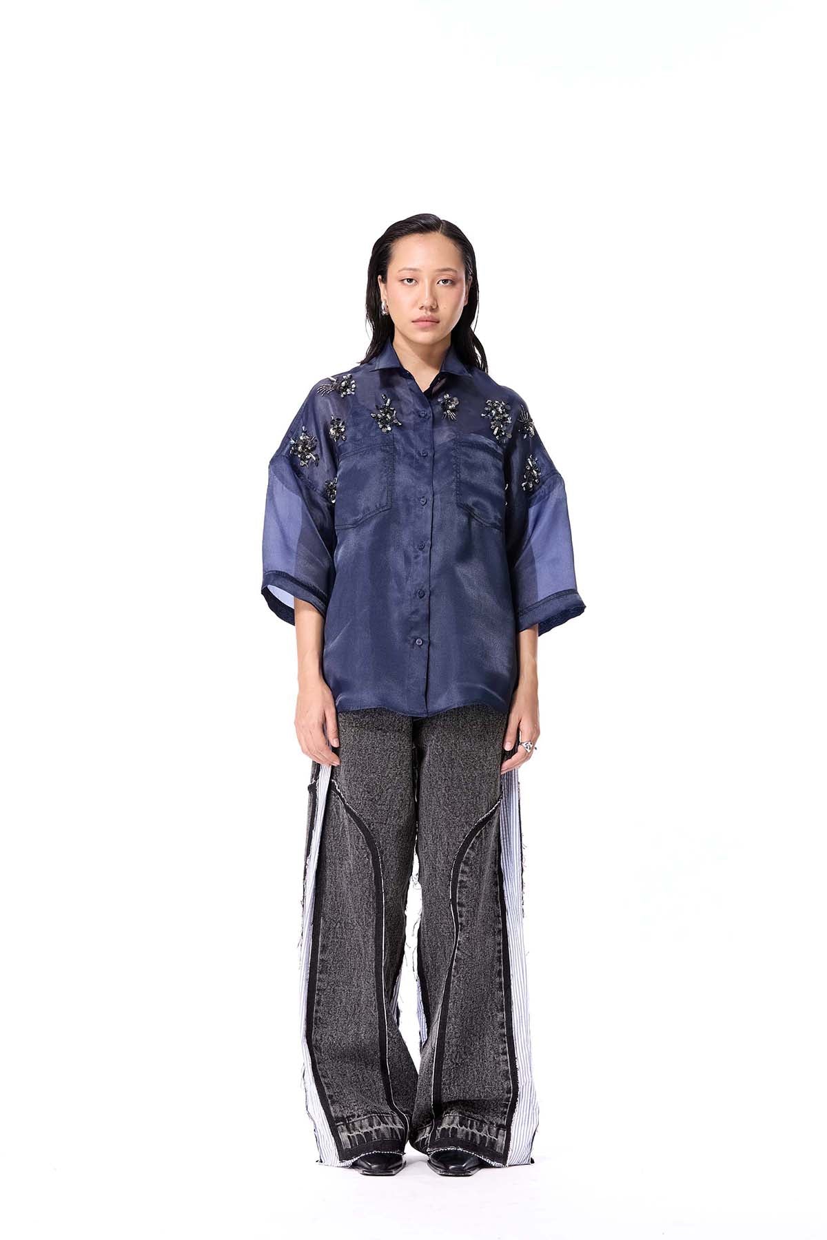 Kanika Goyal Label Iron Halo Shirt Blue indian designer wear online shopping melange singapore 