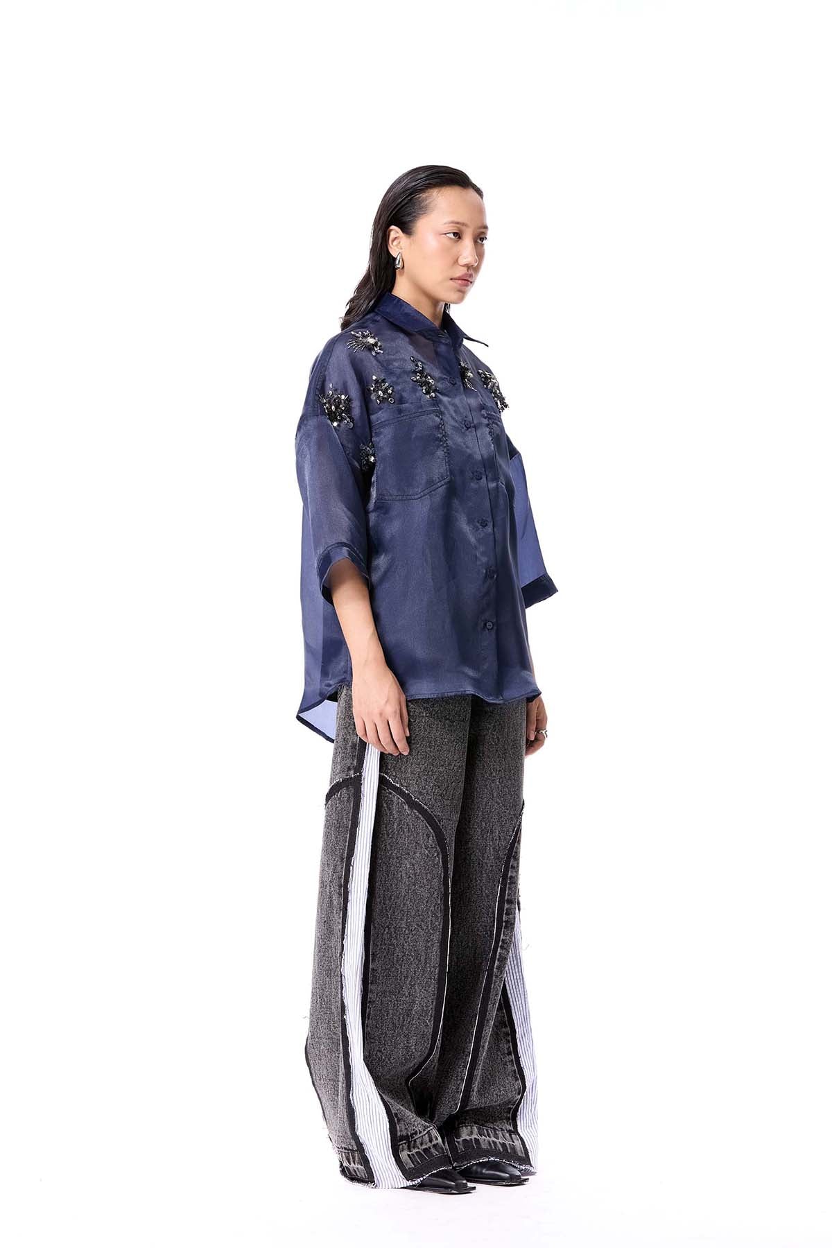 Kanika Goyal Label Iron Halo Shirt Blue indian designer wear online shopping melange singapore 
