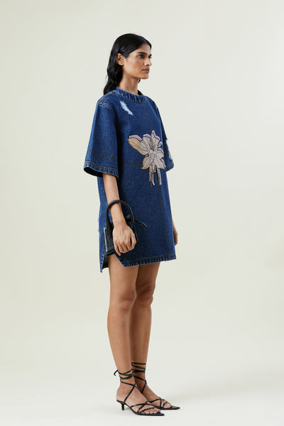 Kanika Goyal Label Ixia Appliquè Denim Dress indian designer wear online shopping melange singapore