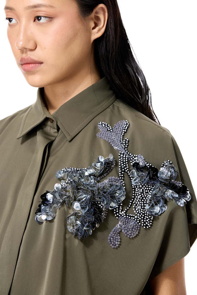 Kanika Goyal Label Lumez Embellished Top Olive indian designer wear online shopping melange singapore 