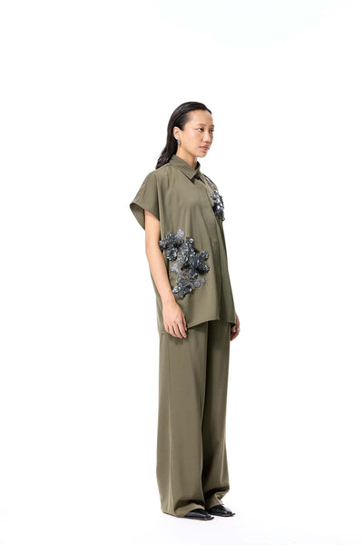 Kanika Goyal Label Lumez Embellished Top Olive indian designer wear online shopping melange singapore 