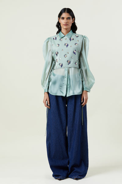 Kanika Goyal Label Mint Organza Shirt indian designer wear online shopping melange singapore