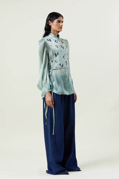 Kanika Goyal Label Mint Organza Shirt indian designer wear online shopping melange singapore