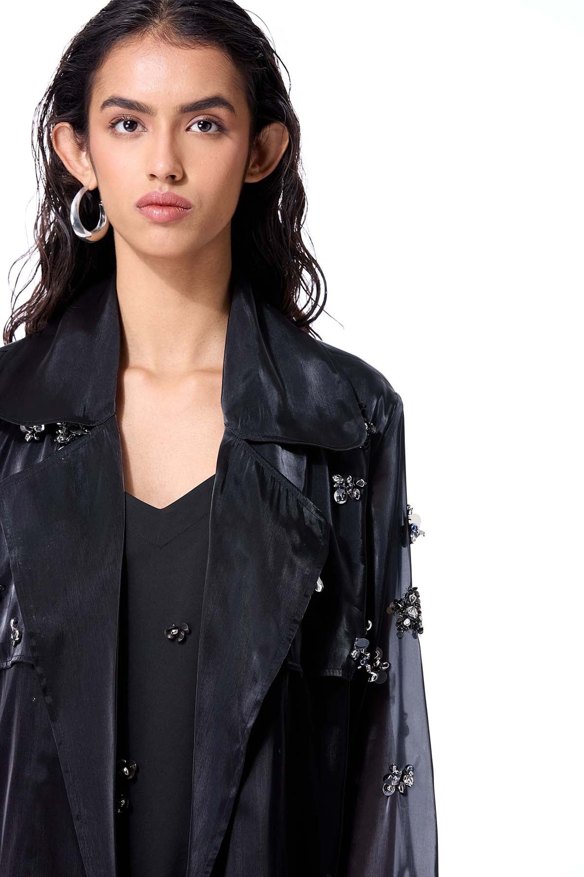 Kanika Goyal Label Orlune Trench Coat Black indian designer wear online shopping melange singapore