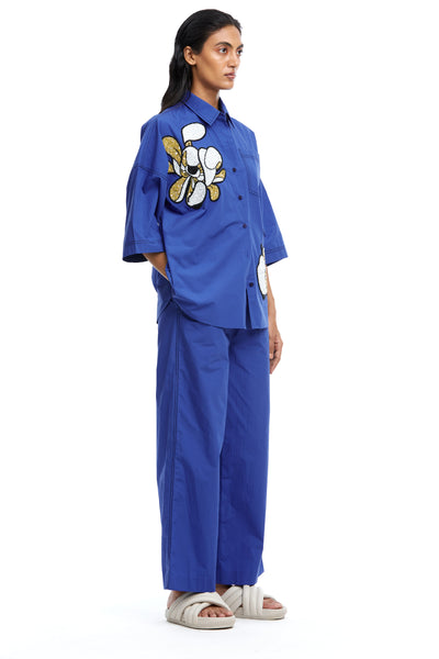 Kanika Goyal Label Solid Ankle Length Pants Blue indian designer wear online shopping melange singapore