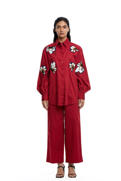 Kanika Goyal Label Solid Ankle Length Pants Red indian designer wear online shopping melange singapore