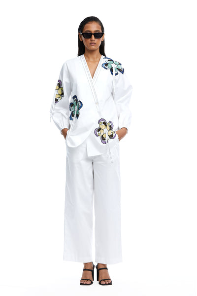 Kanika Goyal Label Solid Ankle Length Pants White indian designer wear online shopping melange singapore