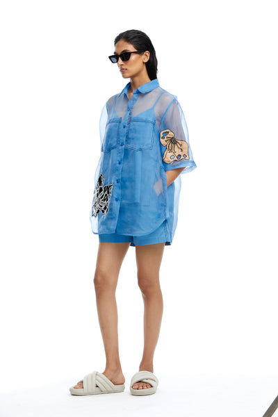 Kanika Goyal Label Solid Boxy Shorts Blue indian designer wear online shopping melange singapore