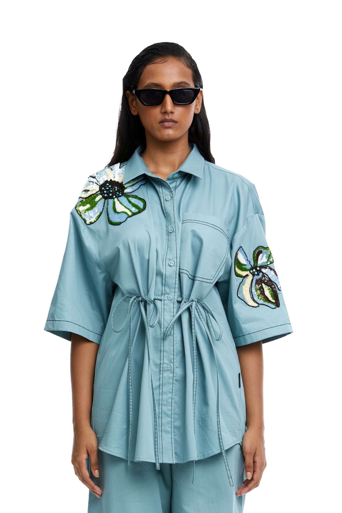 Kanika Goyal Label Talia Ruched Embellished Shirt indian designer wear online shopping melange singapore