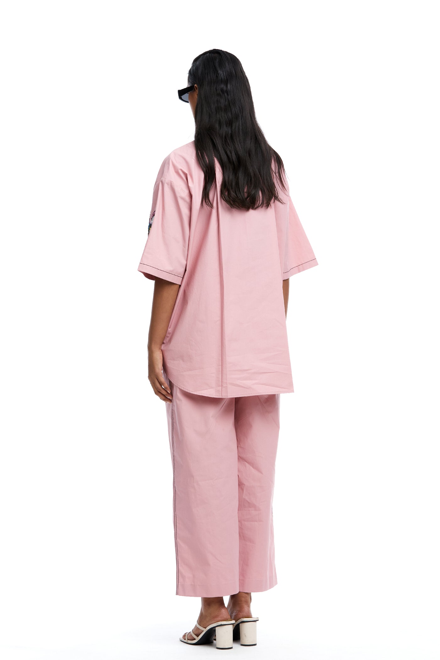 Kanika Goyal Label Talia Ruched Embellished Shirt Pink indian designer wear online shopping melange singapore