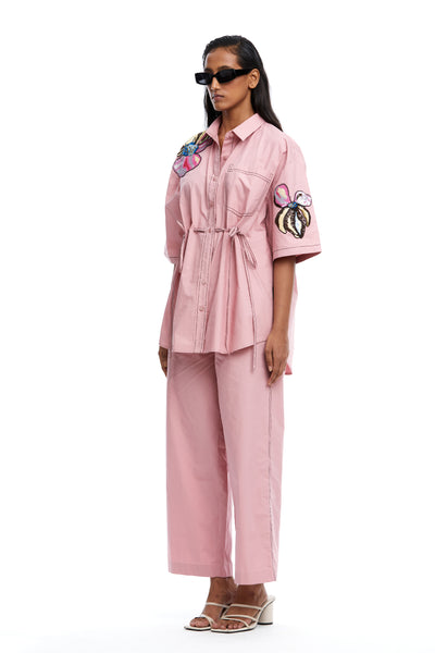 Kanika Goyal Label Talia Ruched Embellished Shirt Pink indian designer wear online shopping melange singapore